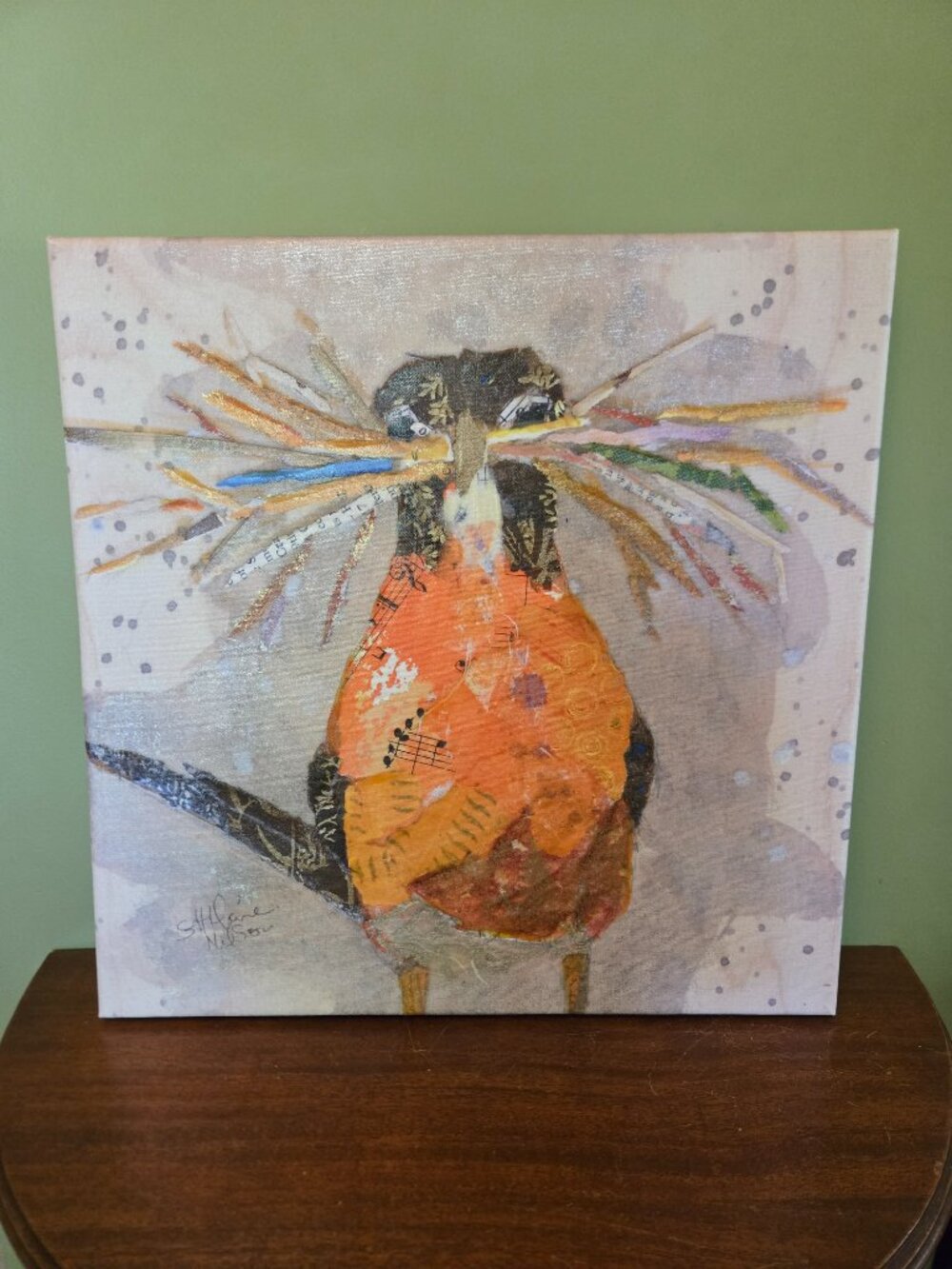 Elizabeth St. Hilaire  Textured Hand-Embellished Giclée 20x20 Canvas Bird Art